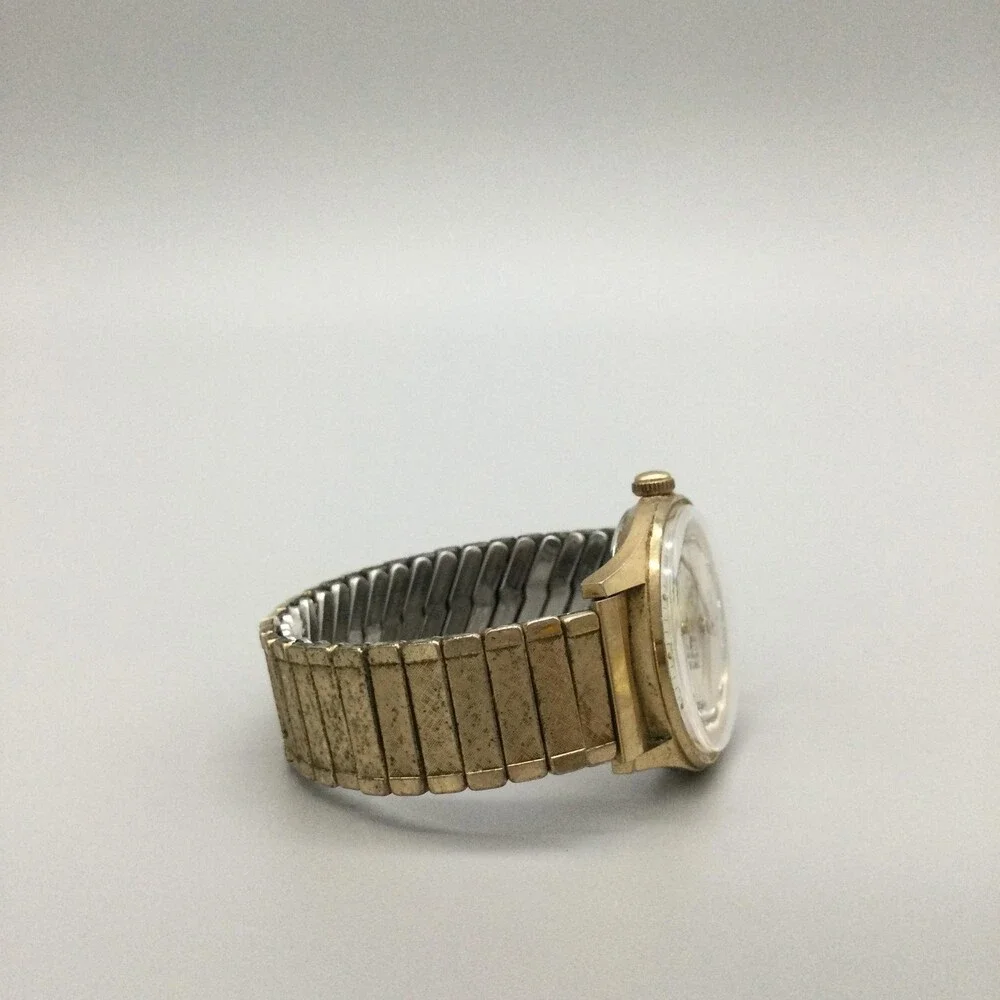 Vintage Helbros Invincible Swiss Mens Watch 33mm Silver Gold Tone Stretch Manual